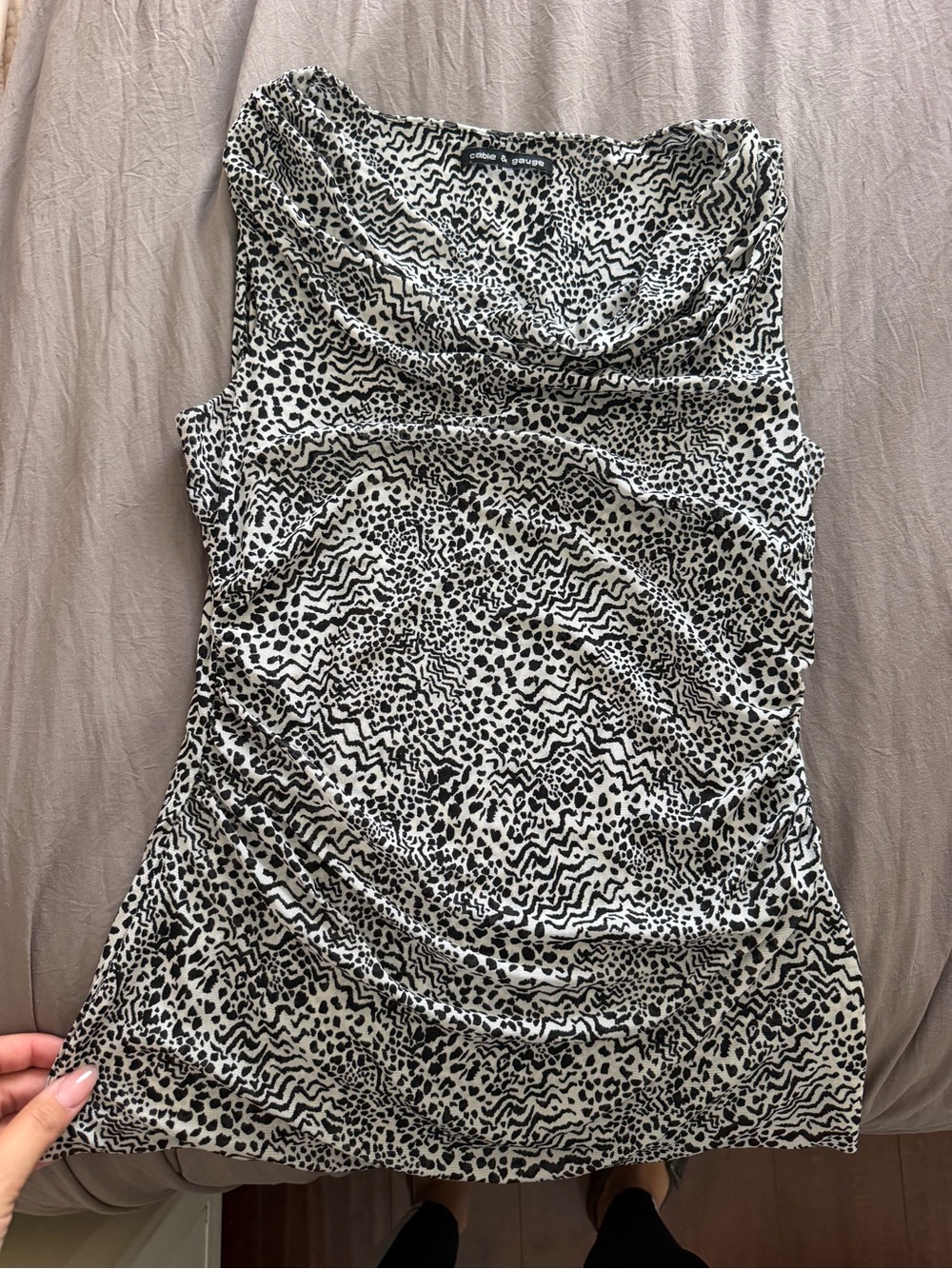 Cable & Gauge Black and White Strapless Cowl Neck Top